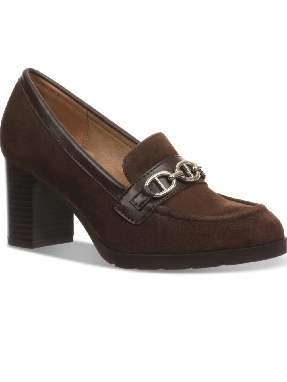 Giani Bernini Womens Patsiee Memory Foam Block Heel Loafer Pumps Chocolate Suede
